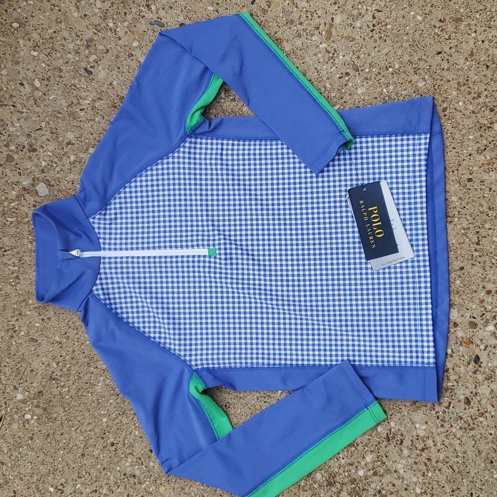 Polo Ralph Lauren Golf II Pullover Blue Gingham UPF 40+ Long Sleeve Top 6X Youth - Picture 1 of 9